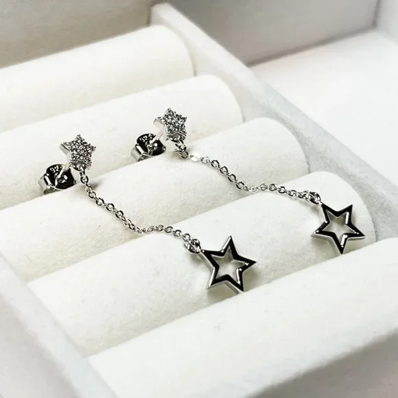 Star Dangle Earrings in Sterling Silver Dangle Earrings Dainty Drop Earrings - Picture 5 of 7